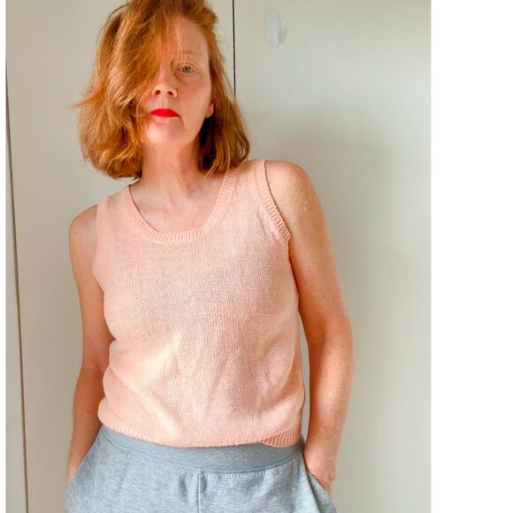 Vintage 90s Knit tank Top Peach Size Small Summer Softgirl pastels Sweater - Picture 1 of 6